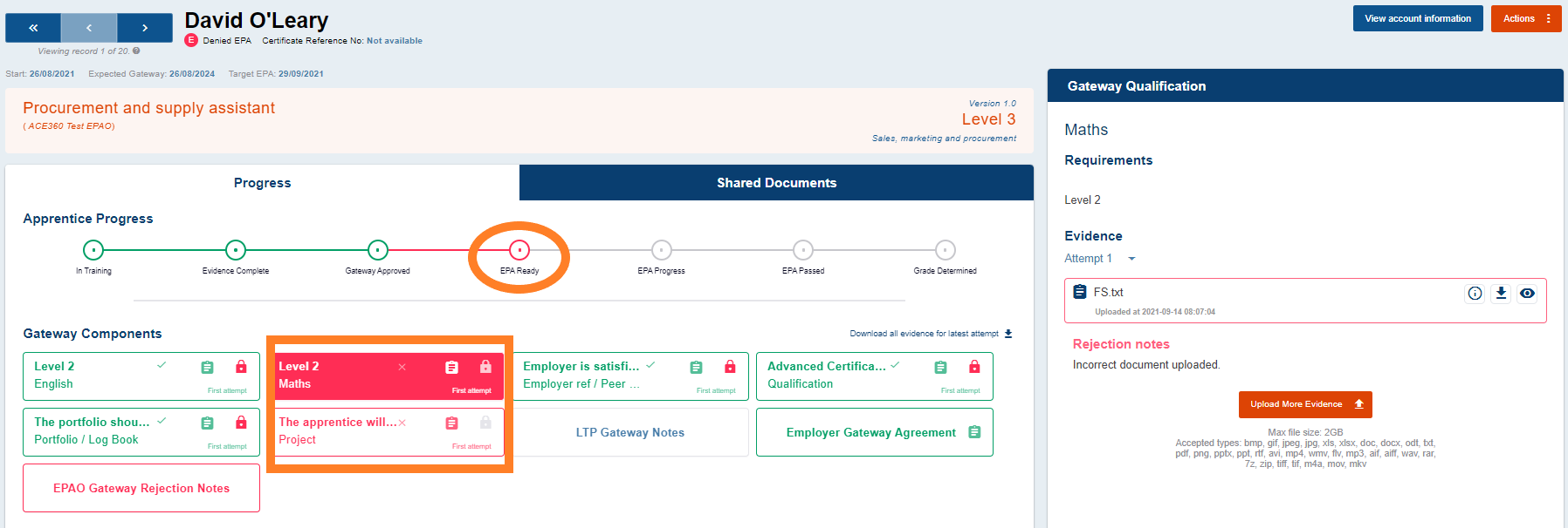 Apprentice Gateway Rejections ACE360